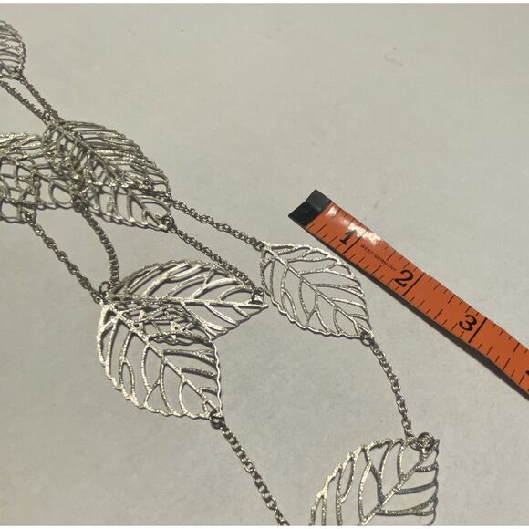 Charming Charlie Necklace Double Layer Silver Leaf Filigree Roughly 20" Long - Picture 7 of 7